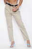 Beige High Waisted Frayed Jeans