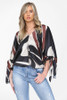 Beige Abstract Print Satin V-Neck Blouse