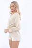 Long Sleeve Satin Playsuit - Beige - side