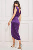 Purple Satin Wrap Thigh Split Dress