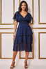 Navy Lurex Chiffon Tiered Midi Dress