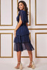 Navy Lurex Chiffon Tiered Midi Dress