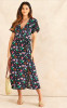 Navy Floral Wrap Midi Dress
