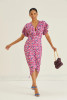Pink Floral Angel Sleeve Midi Dress