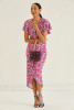Pink Floral Angel Sleeve Midi Dress