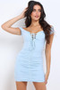 light blue ruched bodycon style mini dress