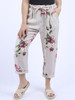 Beige Floral Print Linen Trouser