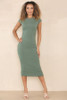 Khaki Cap Sleeve Midi Bodycon Dress