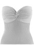 Grey Ribbed Twist Front Bandeau Crop Top