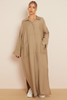 Tan Long Sleeve Pocket Shirt Maxi Dress