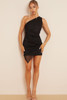Black One Shoulder Ruched Layered Bodycon Mini Dress