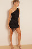 Black One Shoulder Ruched Layered Bodycon Mini Dress