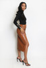 Faux Leather Slit Midi Skirt