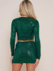Long sleeve sequin crop top co ord and mini skirt