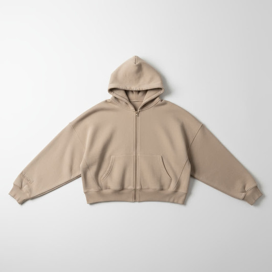 Beige Crop Oversized Fit Hoodie