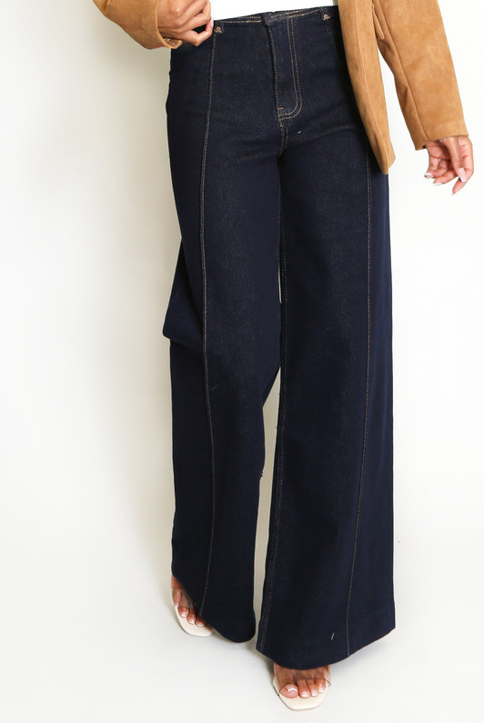 Indigo Front Seam Wide Leg Jean