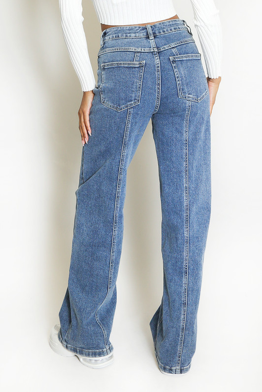 Wide Leg Dad Jeans in Mid Blue