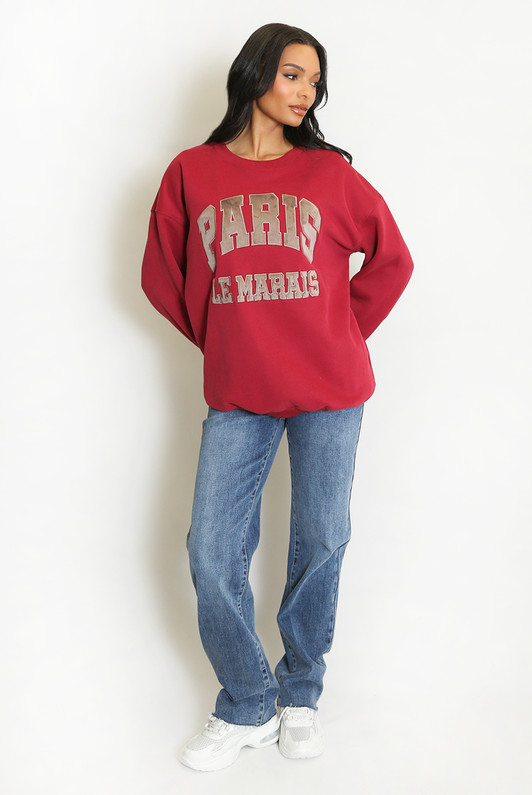 Red Paris Embroidered Sweatshirt