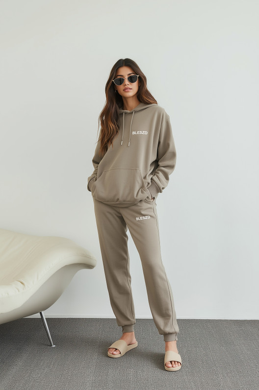 Taupe Sweatpants Hoodie Set