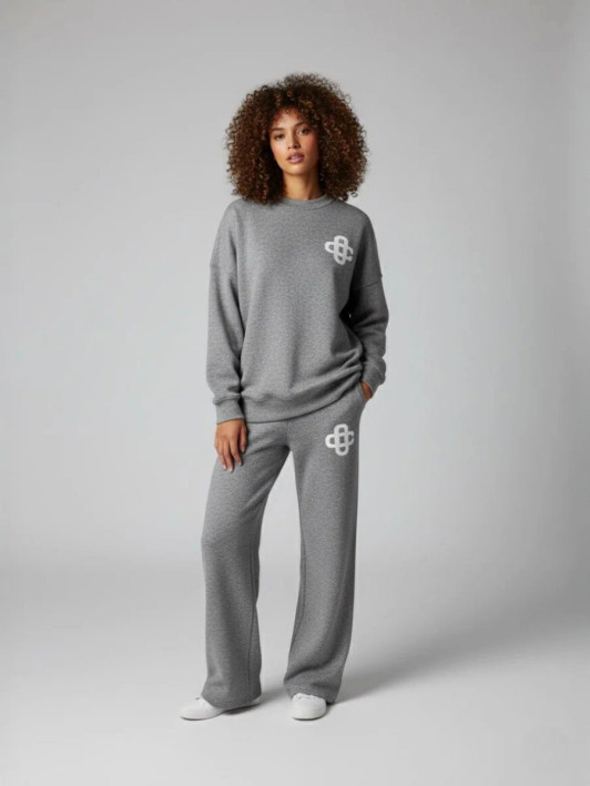 Grey Oversized Knitted Motif Loungewear Set