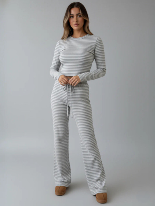 Grey Striped Top & Trouser Co Ord