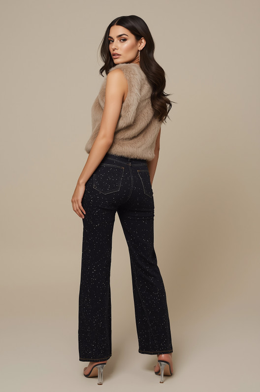 Diamante Embellished Wide-Leg Jeans