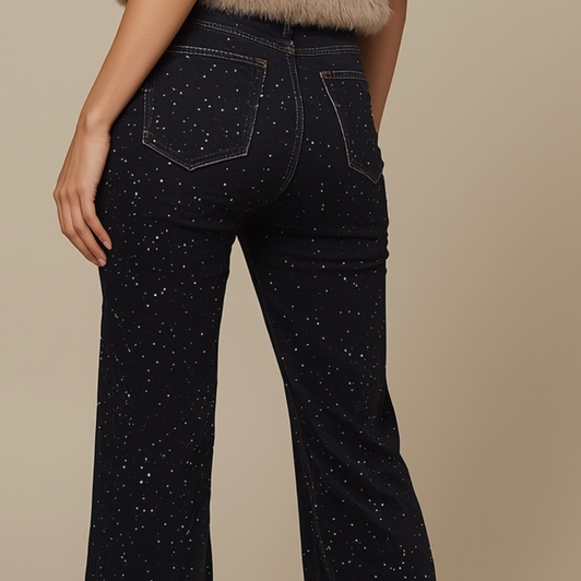 Diamante Embellished Wide-Leg Jeans