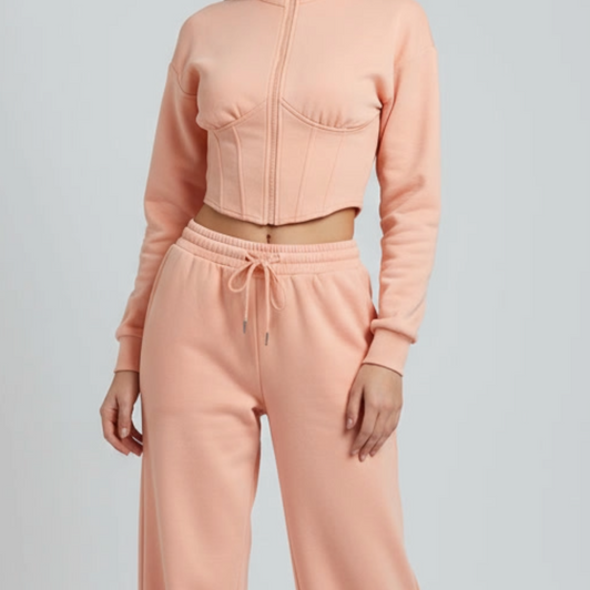 Baby Pink Cropped Sweatshirt and Jogger Co Ord