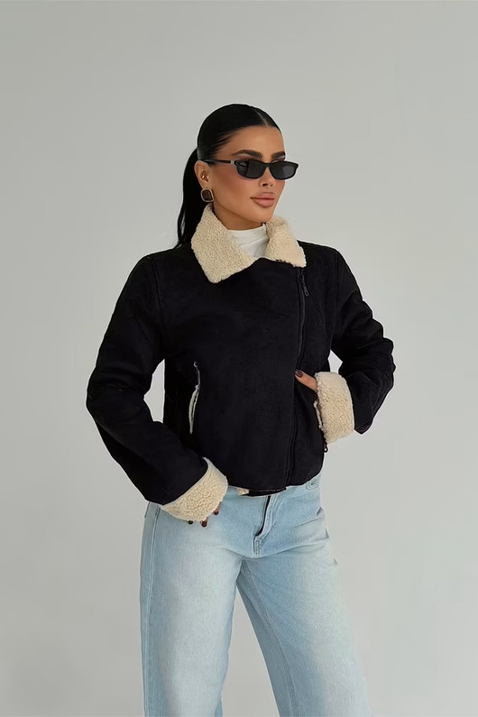 Black Jacket with Teddy Fleece Collar