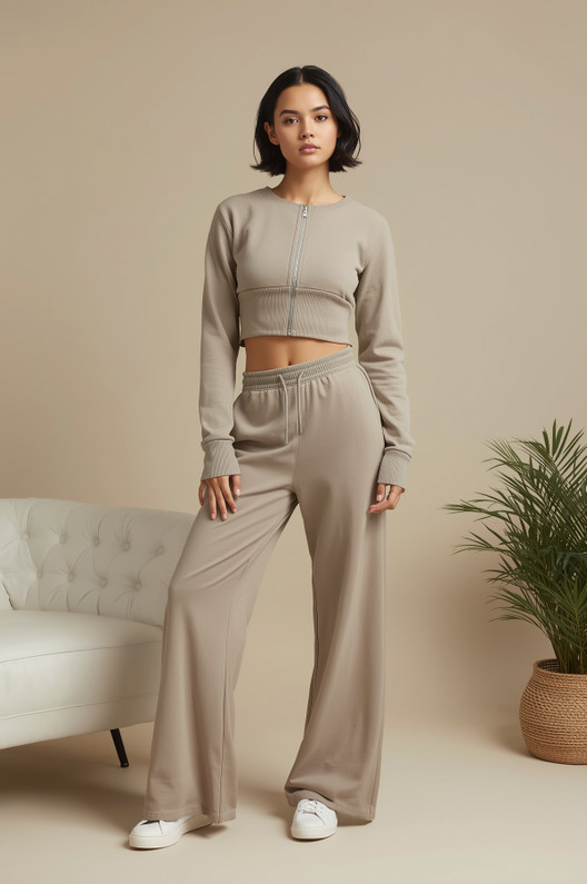 Sweatshirt and Wide Leg Set in Stone