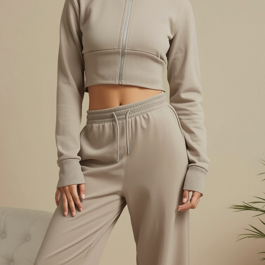 Sweatshirt and Wide Leg Set in Stone
