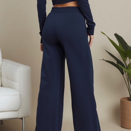 wide leg navy trousers