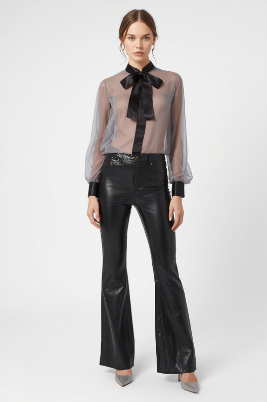Sheer Satin Bow Blouse