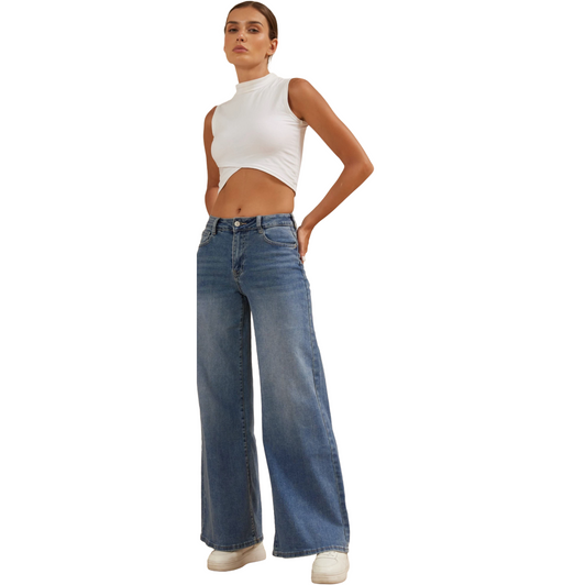 Super Wide Leg Jeans - Mid Blue