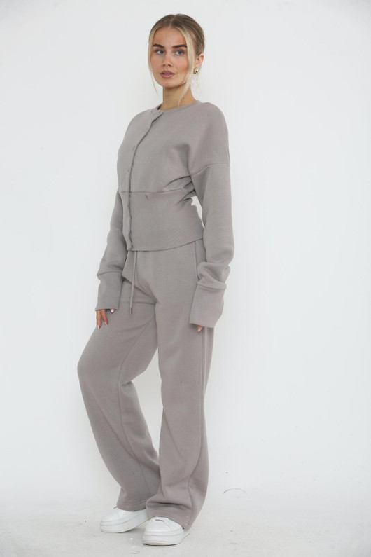 Button Up Grey Sweatshirt Tracksuit Co Ord