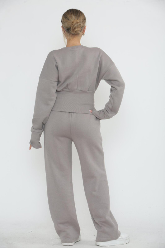 Button Up Grey Sweatshirt Tracksuit Co Ord