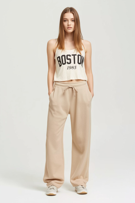 Beige Wide Leg Sweatpants