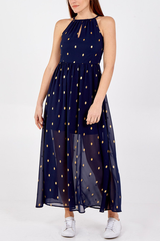 Navy Halter Neck Maxi Dress