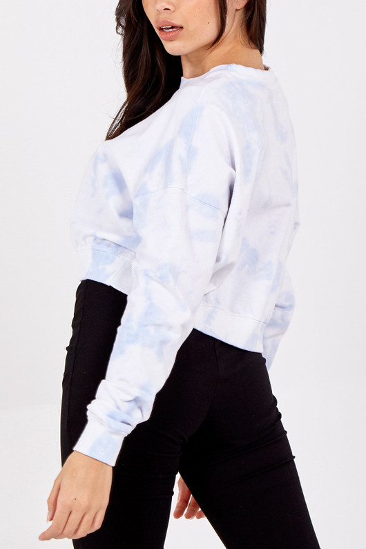 Blue Tie Dye Crop Sweatshirt Top