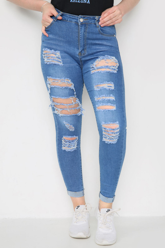 Womens Distressed High Waist Denim Jeans