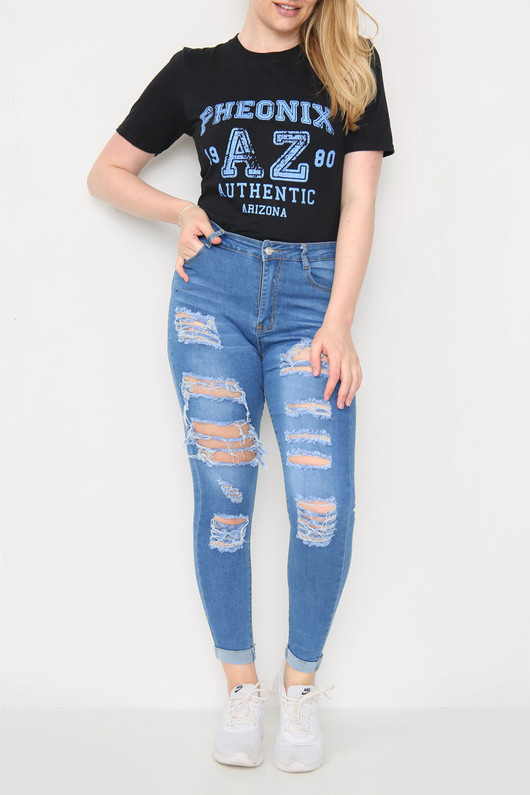 Distressed High Waist Denim