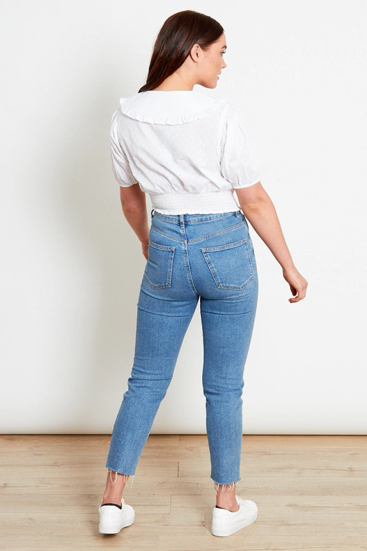 White Dobby Collar Cropped Shirt - back