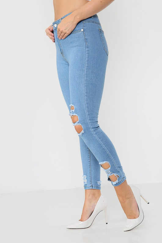 High Waisted Ripped Skinny Blue Jeans