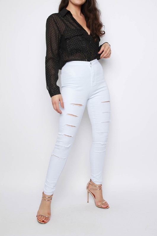 Womens White Skinny Ripped Jeans