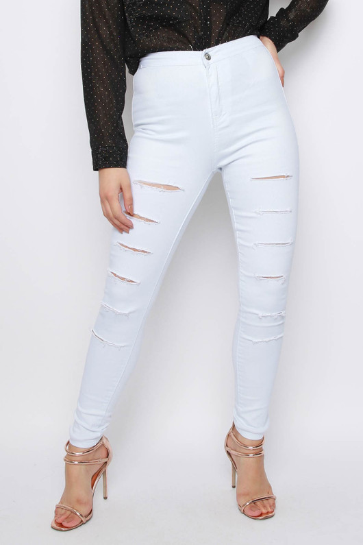 Womens White Skinny Ripped Jeans
