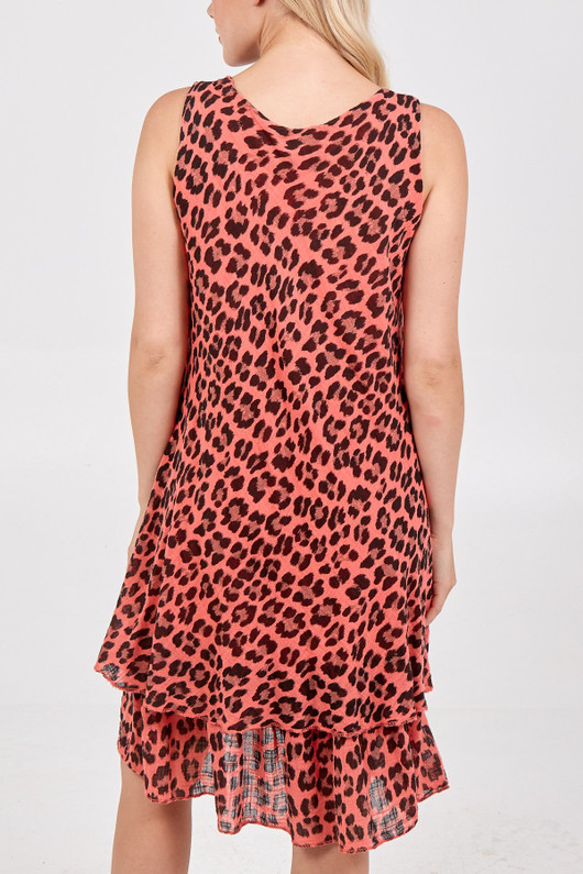 Sleeveless Leopard Print Layered Mini Dress