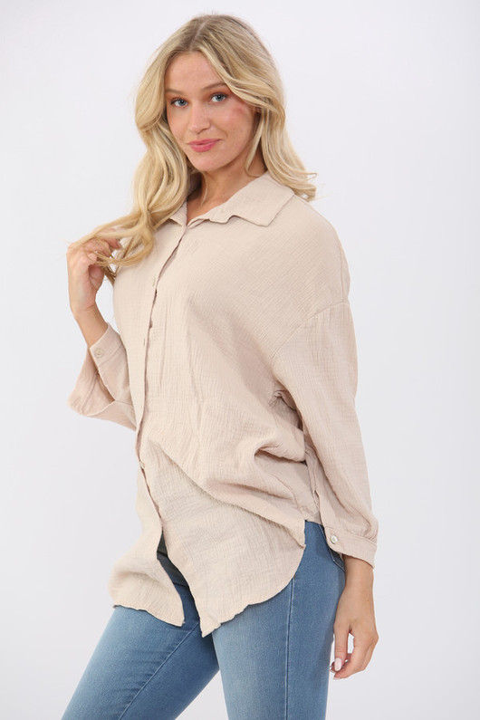 Textured Long Sleeved Shirt - Beige