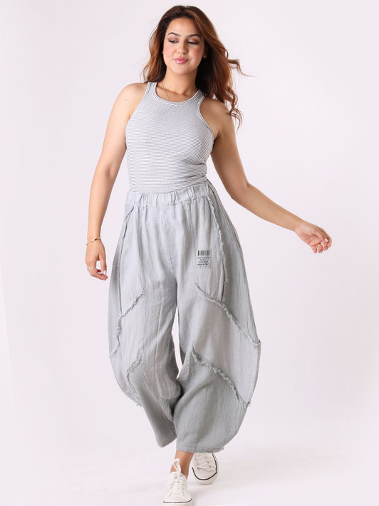 Silver Grey Slouchy Linen Patches Trouser