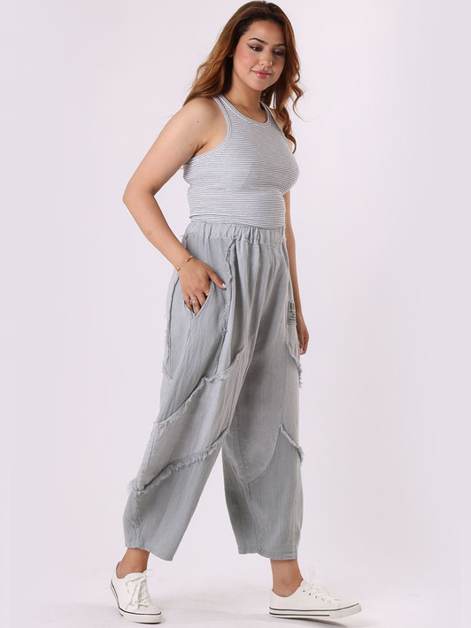 Silver Grey Slouchy Linen Patches Trouser