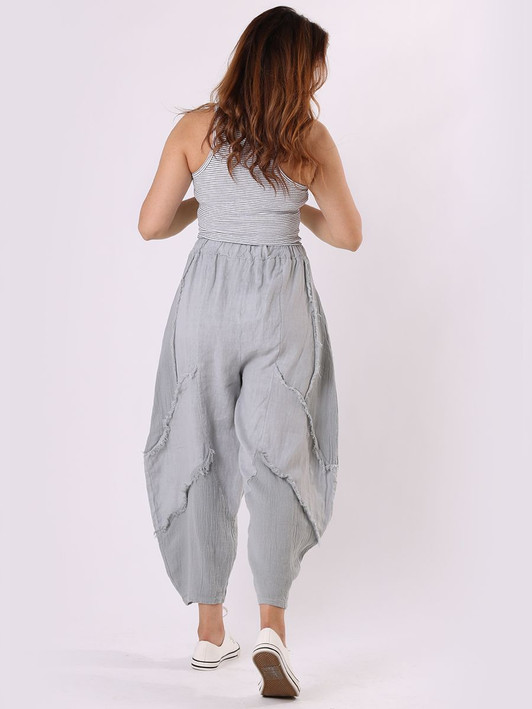 Silver Grey Slouchy Linen Patches Trouser